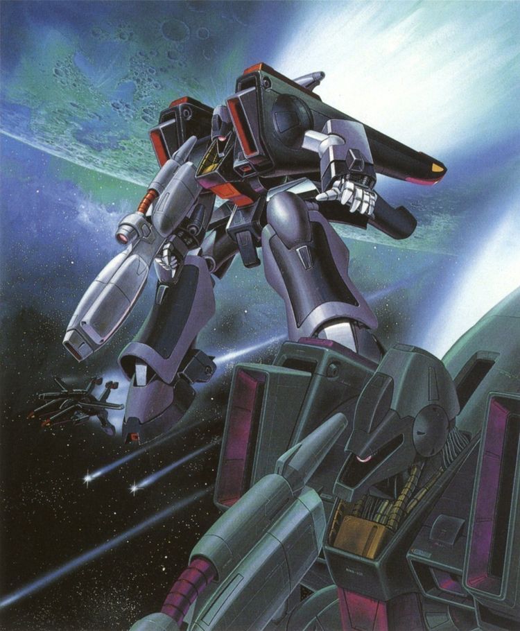 1980s_(style), artist_request, beam_rifle, box_art, cable, concept_art, crater, energy_gun, fleet, ga-zowmn, gundam, gundam_zz, in_orbit, machinery, mecha, mobile_suit, moon, neo_zeon, no_humans, official_art, oldschool, painting_(medium), promotional_art, retro_artstyle, robot, scan, science_fiction, space, spacecraft, star_(symbol), star_symbol_background, starfighter, thrusters, traditional_media, transformation, weapon