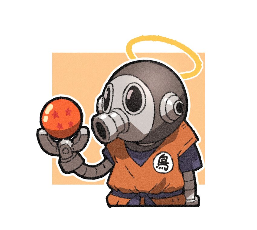 1boy, amonitto, commentary, death, dougi, dragon_ball, dragon_ball_(object), halo