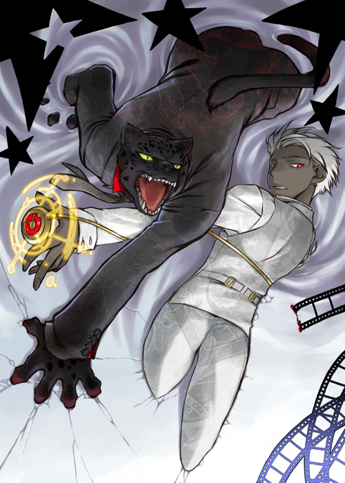 2boys, animal_ears, cat_boy, cat_ears, cat_tail, claws, dark-skinned_male, dark_skin