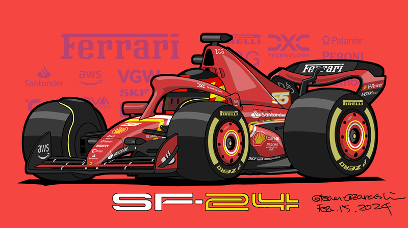 1boy, amazon_(company), artist_name, car, carlos_sainz, dated, ferrari, ferrari_sf-24