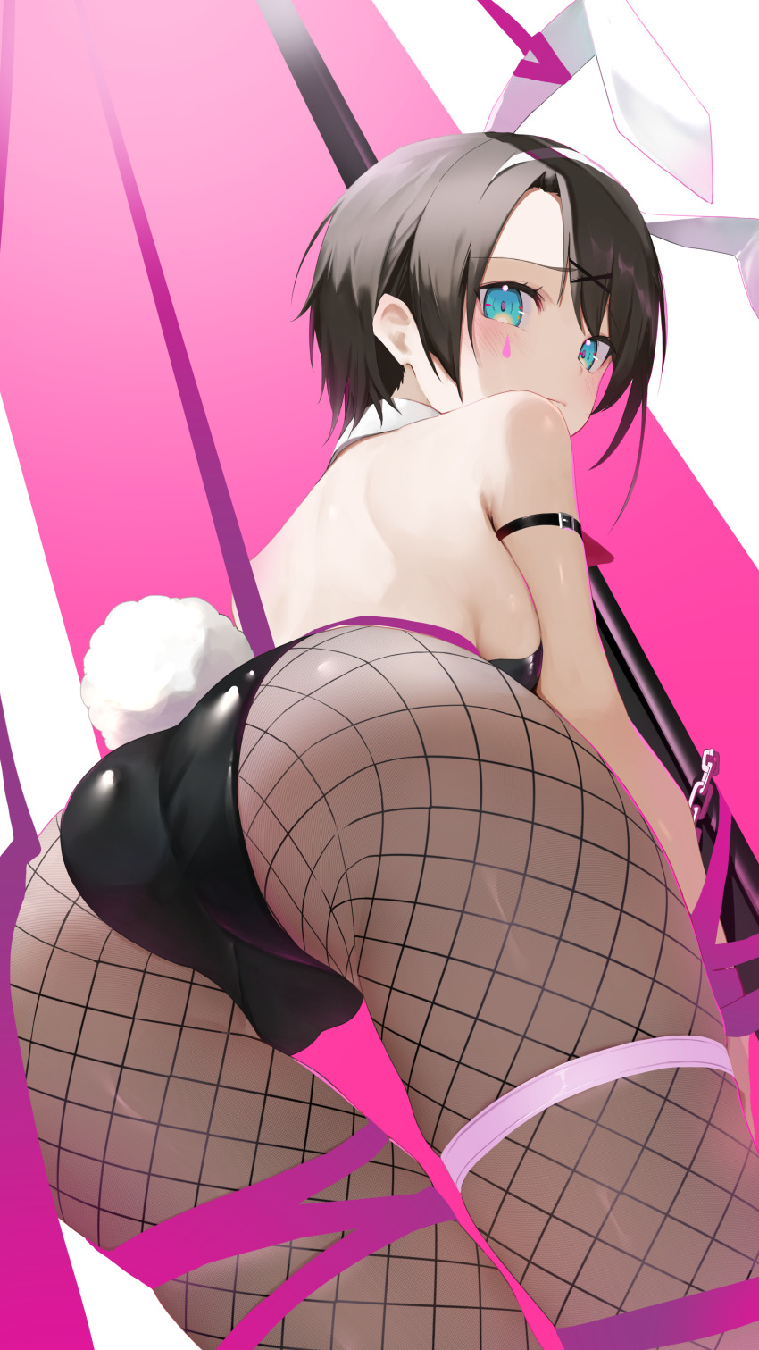 1girl, absurdres, alternate_costume, animal_ears, ass, black_leotard, blue_eyes, blush