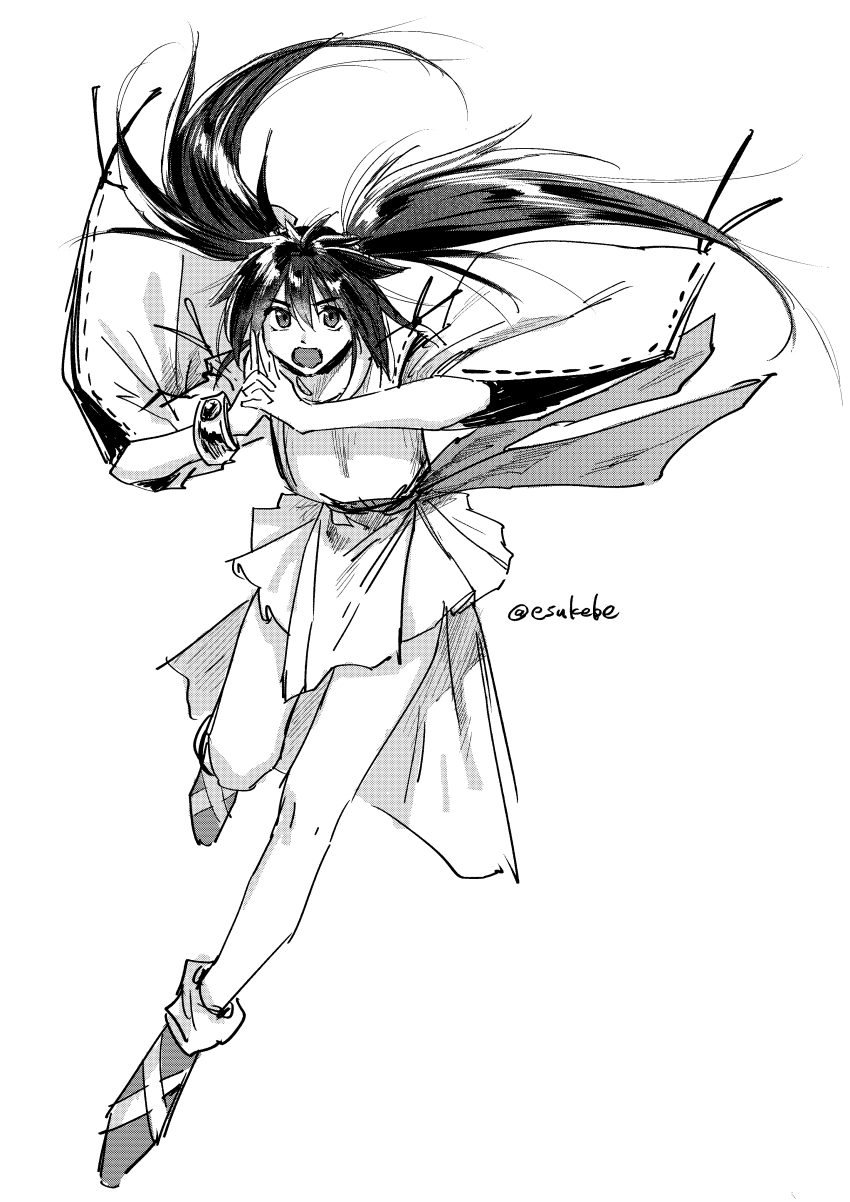 1girl, absurdres, bare_legs, bracelet, breasts, enno_chiaki, esukebe, floating_hair