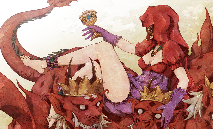 1girl, anklet, atlus, bad_id, barefoot, beast, chalice, crown