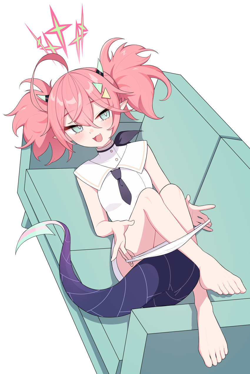 1girl, absurdres, ahoge, black_horns, black_tail, blue_archive, blush, breasts