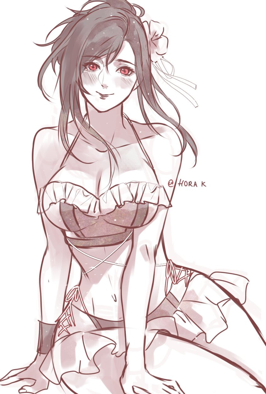 1girl, bare_shoulders, bikini, blush, breasts, cleavage, closed_mouth, collarbone