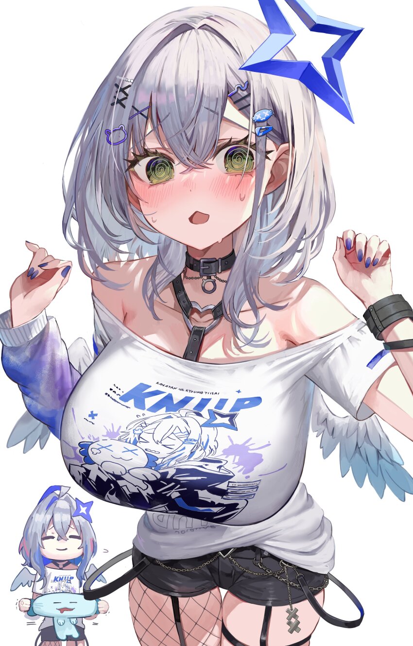 2girls, @_@, absurdres, amane_kanata, amane_kanata_(cosplay), amane_kanata_(cutesy_punk), bare_shoulders, black_choker