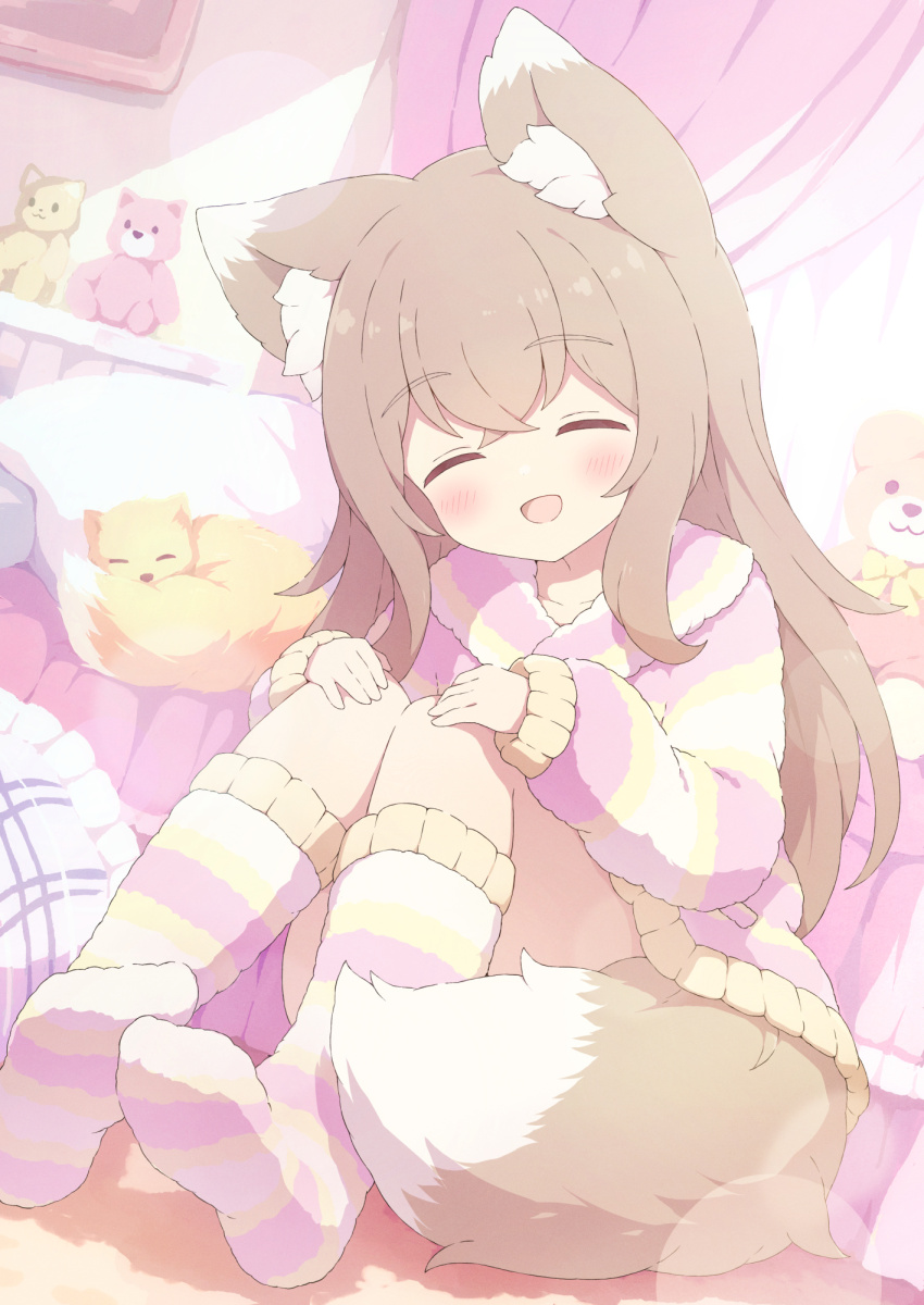 1girl, animal_ears, aruma_(goma), borrowed_character, brown_hair, commission, fox, fox_ears