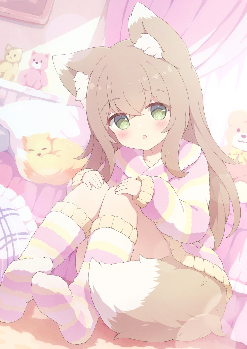 1girl, :o, animal_ears, aruma_(goma), borrowed_character, brown_hair, commission, fox