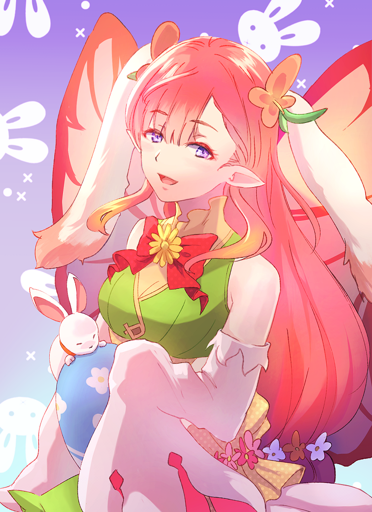 1girl, animal_ears, bare_shoulders, easter, egg, fairy, fairy_wings, fake_animal_ears