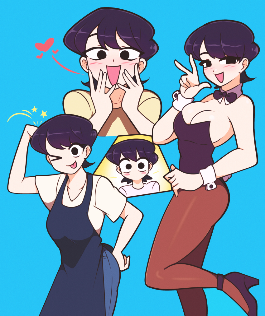 >_o, 1girl, absurdres, alternate_costume, apron, black_apron, black_bow, black_bowtie