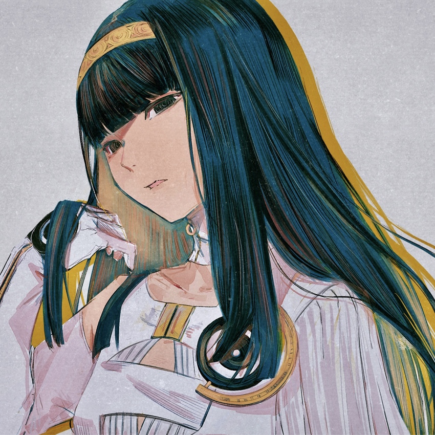 1girl, black_eyes, black_hair, blunt_bangs, closed_mouth, dress, eyelashes, gloves