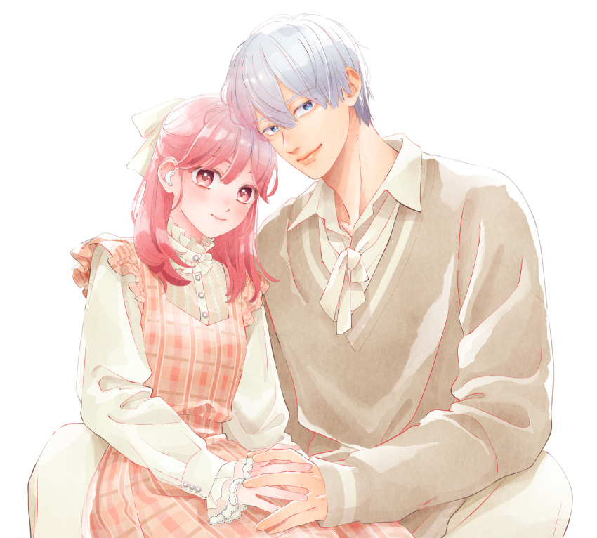 1boy, 1girl, absurdres, blue_eyes, couple, highres, holding_hands, itose_yuki