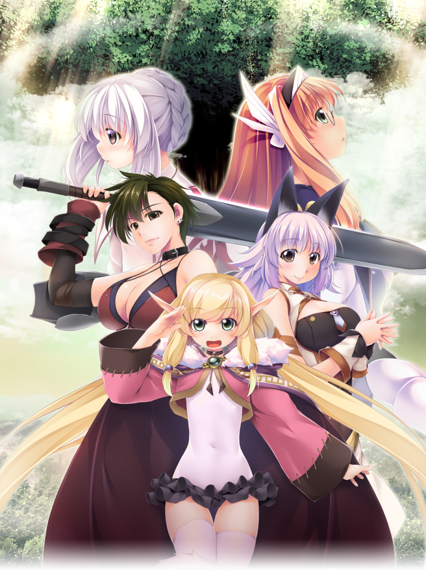 animal_ears, armor, atelier-moo, bare_shoulders, bikini, breasts, brown_eyes, brown_hair