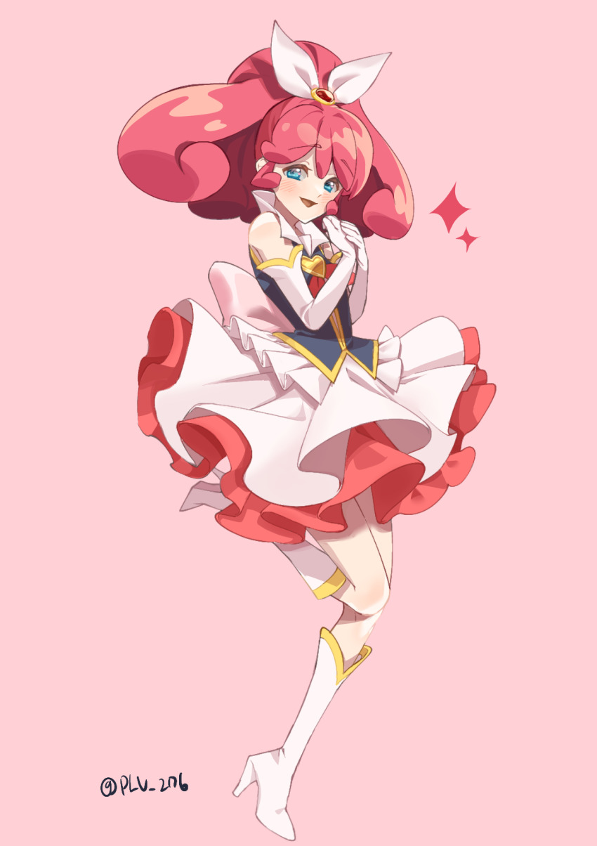 1girl, :d, back_bow, black_vest, blue_eyes, blush, boots, bow