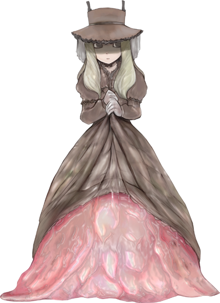 1girl, black_eyes, blonde_hair, bmp-to-png_conversion, brown_capelet, brown_dress, brown_hat, capelet