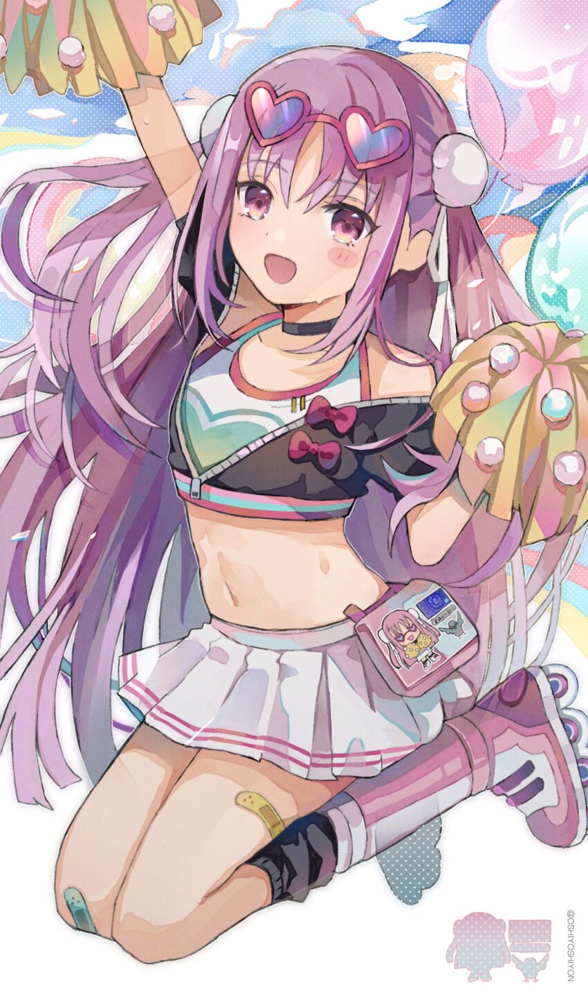 1girl, double_bun, eyewear_on_head, hair_bun, heaven_burns_red, highres, kunimi_tama, long_hair