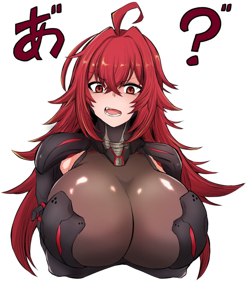 1girl, ahoge, armor, bodystocking, boobplate, breastplate, breasts, cleavage