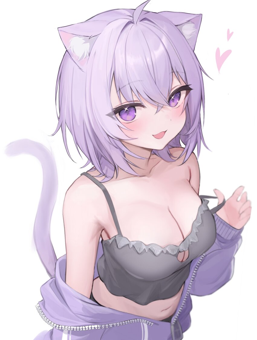 1girl, absurdres, ahoge, animal_ears, breasts, camisole, cat_ears, cat_tail