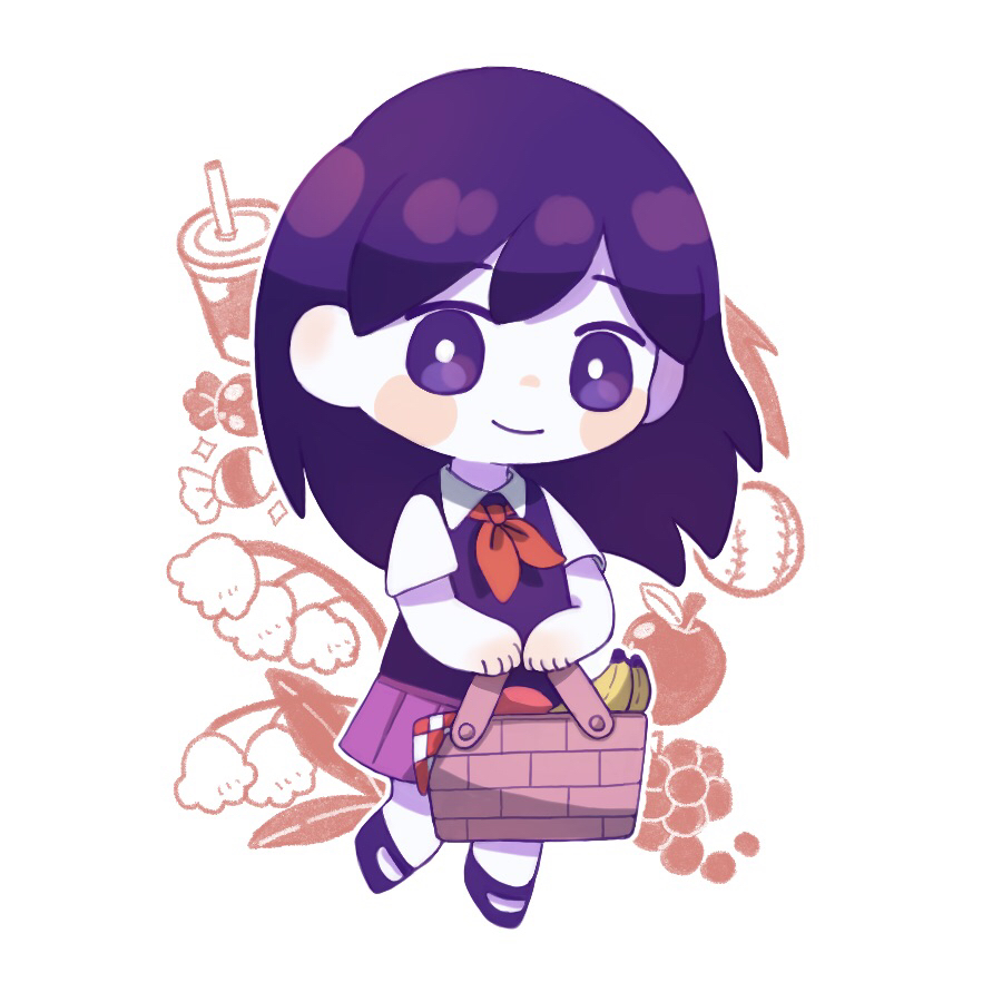 1girl, apple, banana, banka_(200009813), blush, bright_pupils, candy, closed_mouth