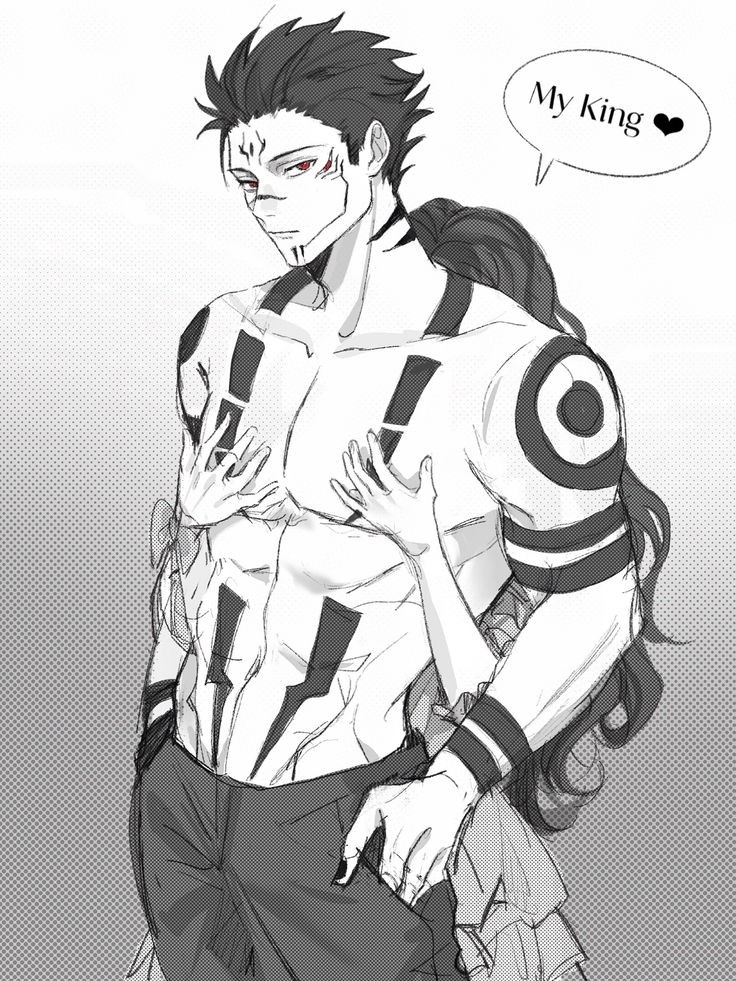 1boy, bara, black_tank_top, closed_mouth, extra_eyes, facial_mark, jujutsu_kaisen, large_pectorals, looking_at_viewer, male_focus, meme, midnightprada, muscular, muscular_male, nipple_slip, nipples, pectorals, pink_hair, red_eyes, ryoumen_sukuna_(jujutsu_kaisen), ryoumen_sukuna_(true_form)_(jujutsu_kaisen), short_hair, simple_background, solo, tank_top, white_background, pec_pov_(meme)