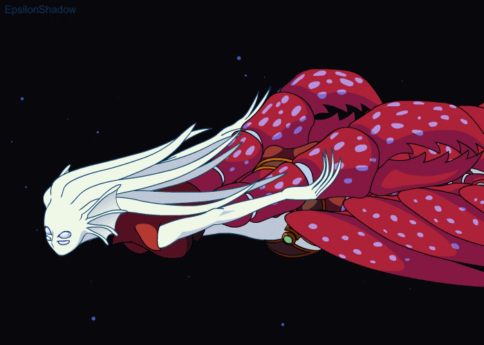 1girl, animated, animated_gif, arthropod_girl, arthropod_limbs, black_background, blue_eyes, breasts