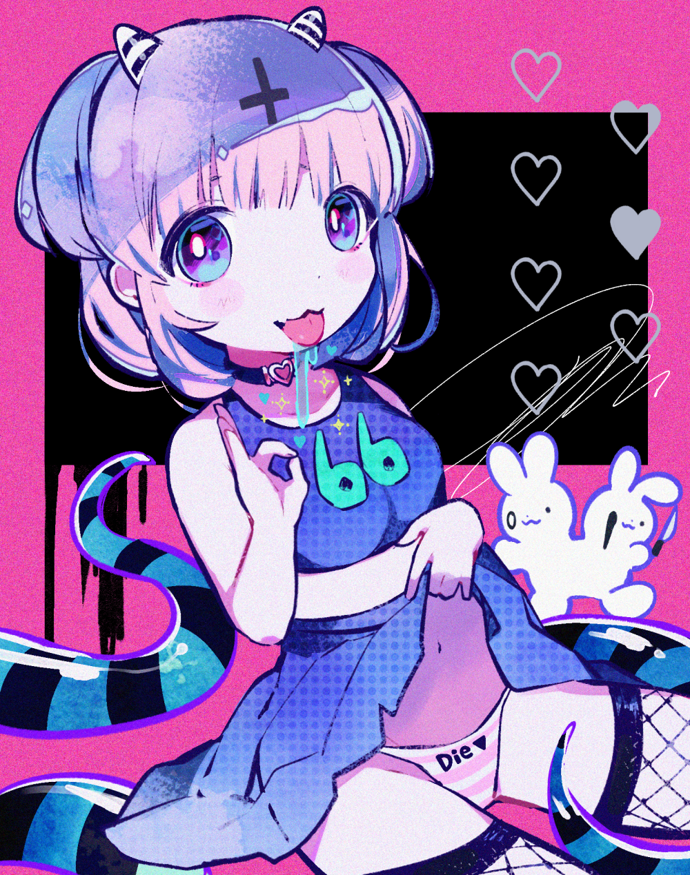 1girl, bare_shoulders, black_choker, blue_dress, blunt_bangs, blush, breasts, choker