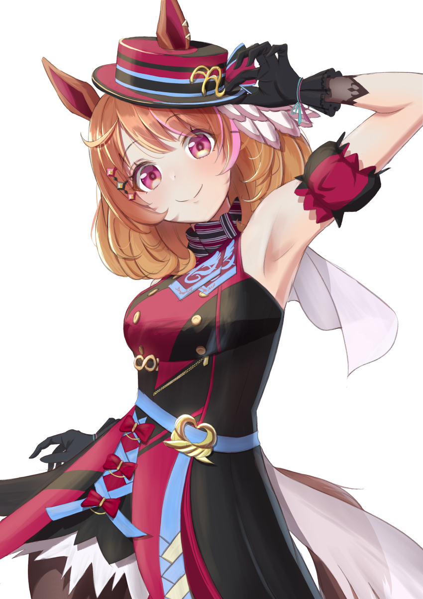 absurdres, animal_ears, arm_up, armpits, blush, breasts, brown_hair, gloves