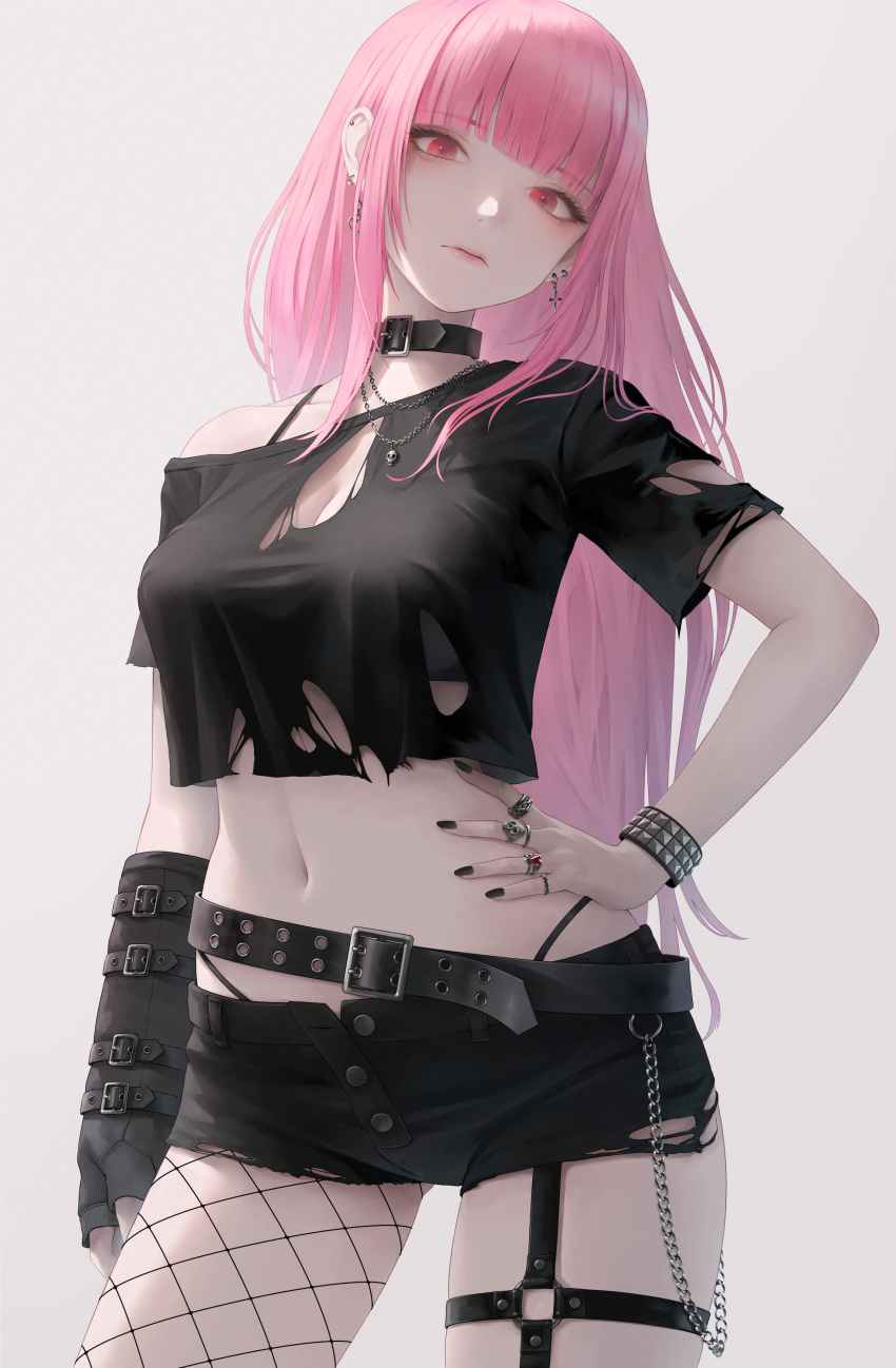 1girl, absurdres, alternate_costume, asymmetrical_legwear, belt, black_belt, black_choker, black_gloves