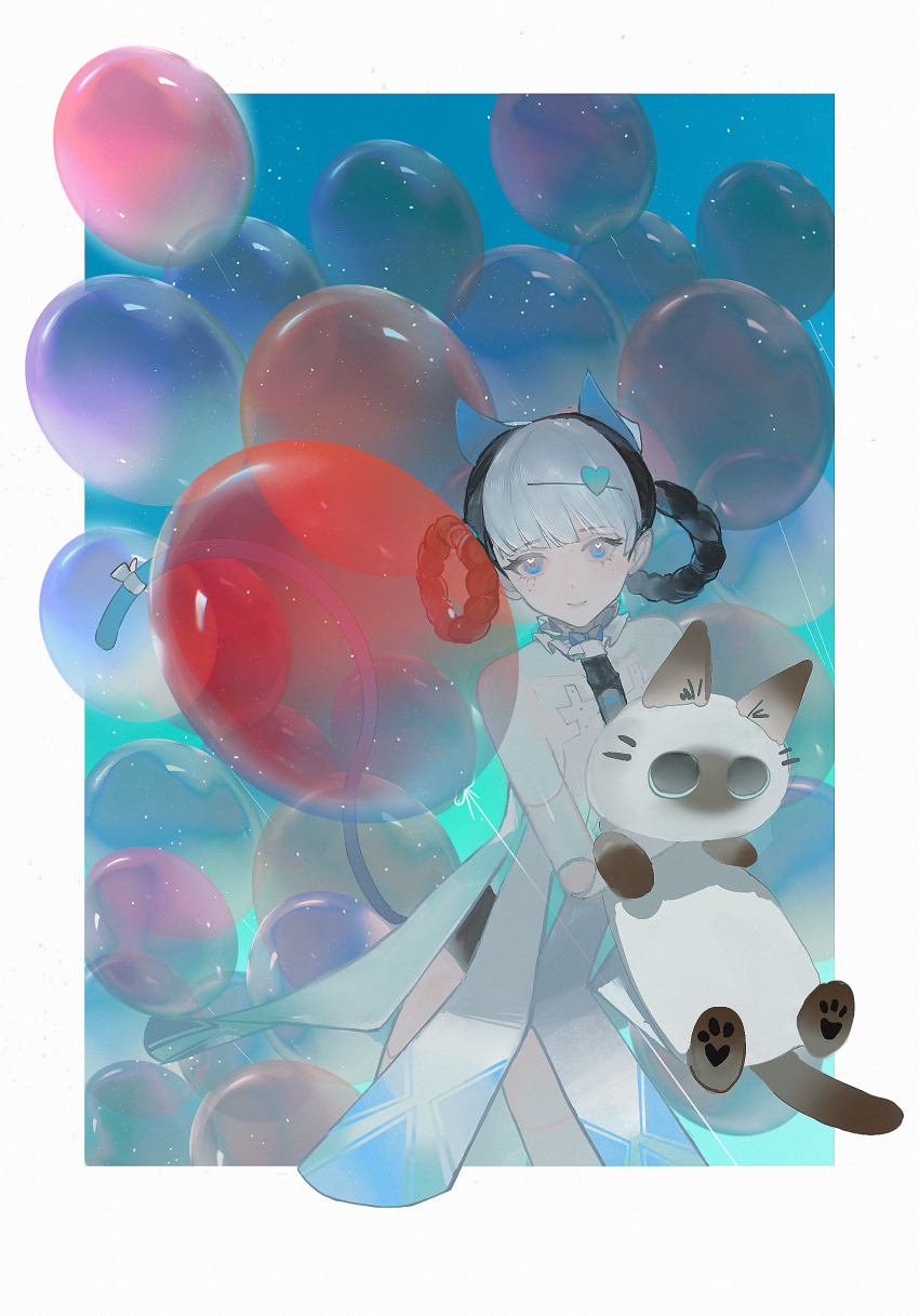 1girl, animal_ears, balloon, bambinata_(pgr), bare_arms, bare_shoulders, black_hair, black_leotard