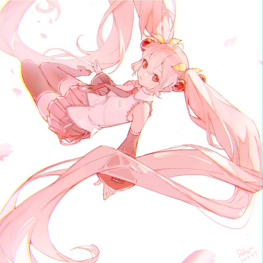 1girl, artist_name, bare_shoulders, cherry, dated, detached_sleeves, dokex_xx, falling_petals