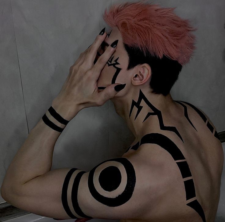 1boy, bara, black_tank_top, closed_mouth, extra_eyes, facial_mark, jujutsu_kaisen, large_pectorals