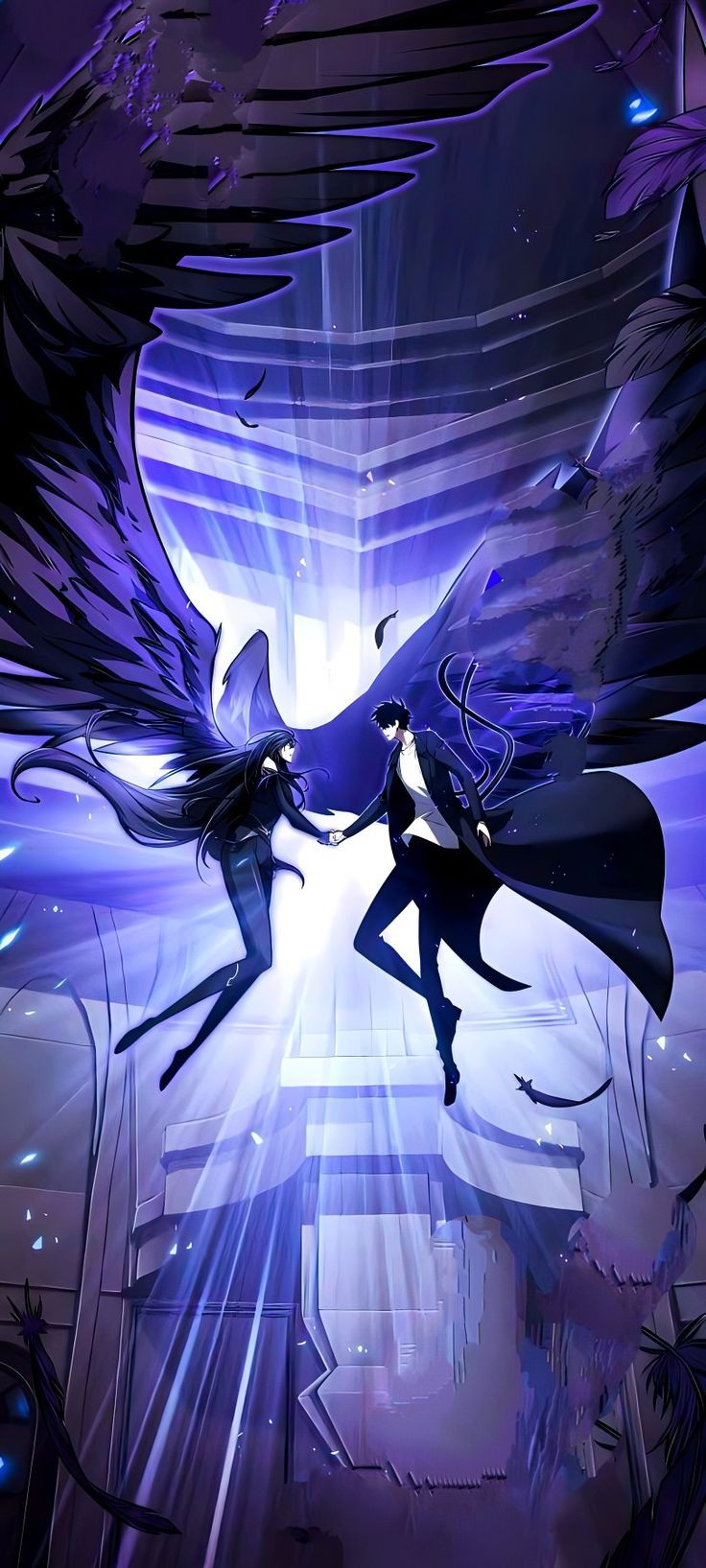 1boy, 1girl, black_eyes, black_hair, black_jacket, black_pants, black_shirt, crow_(tomb_raider_king)