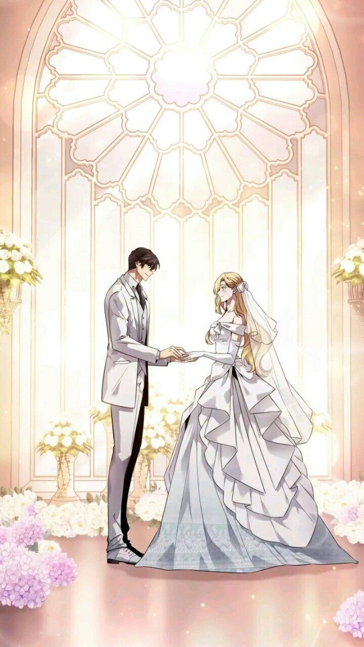 1boy, 1girl, blonde_hair, blue_eyes, brown_hair, dress, formal_clothes, highres, irene_holton, seo_joo-heon, short_hair, suit, tomb_raider_king, very_short_hair, white_dress, white_suit