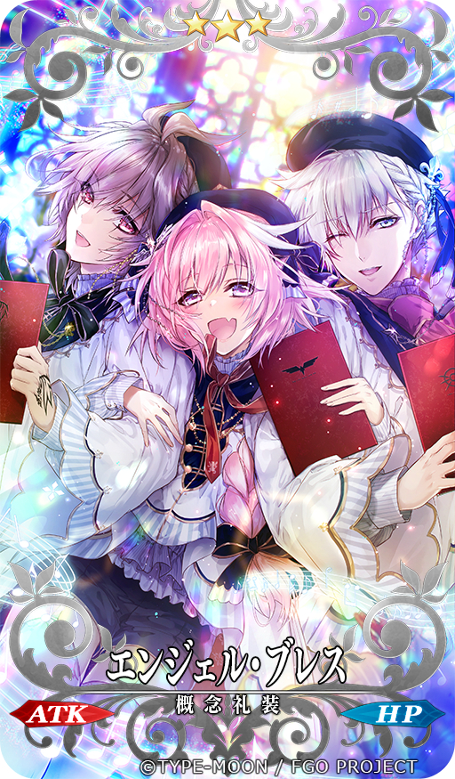 3boys, antenna_hair, arm_hug, ascot, astolfo_(angel_breath)_(fate), astolfo_(fate), beret, black_bow