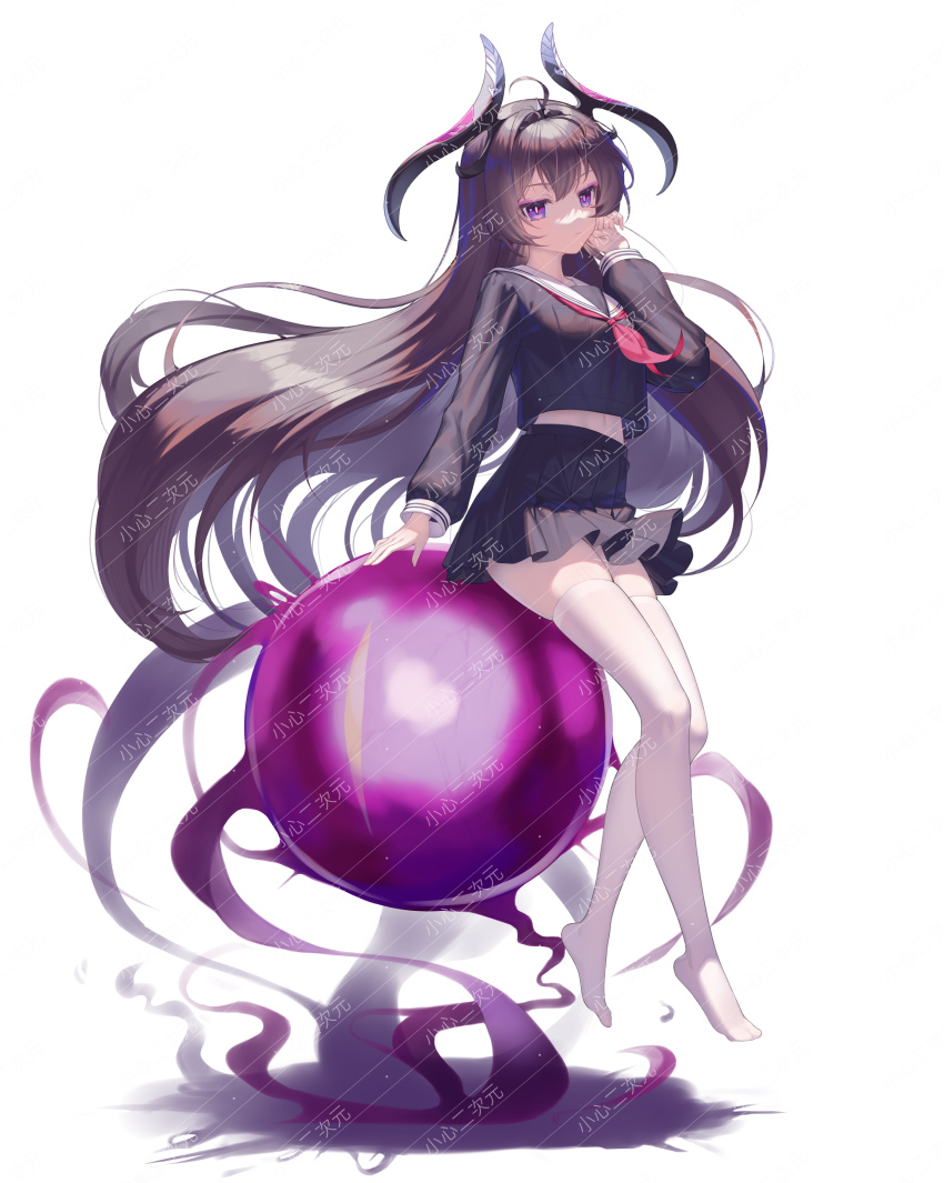 1girl, absurdres, ahoge, ball, black_hair, black_serafuku, black_shirt, black_skirt
