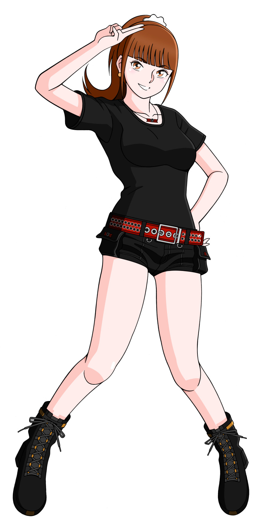 1girl, absurdres, brown_eyes, brown_hair, engine_sentai_go-onger, highres, miakesan(u9ad8u77e5), no_jacket