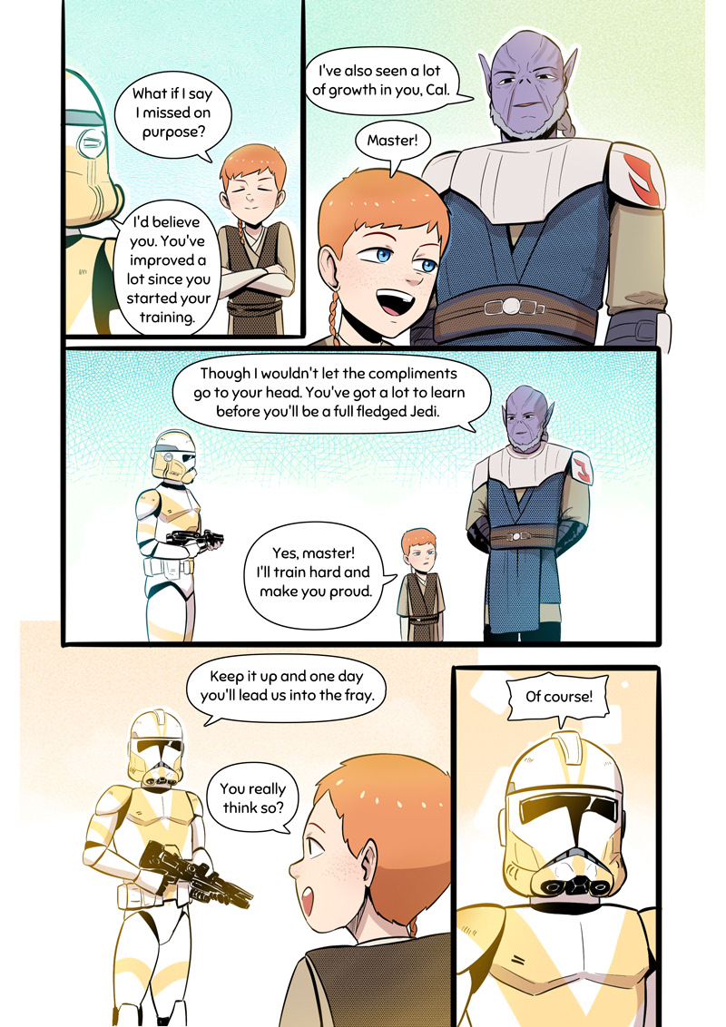 3boys, blue_eyes, braid, cal_kestis, child, clone_trooper, colored_skin, cowboy_shot