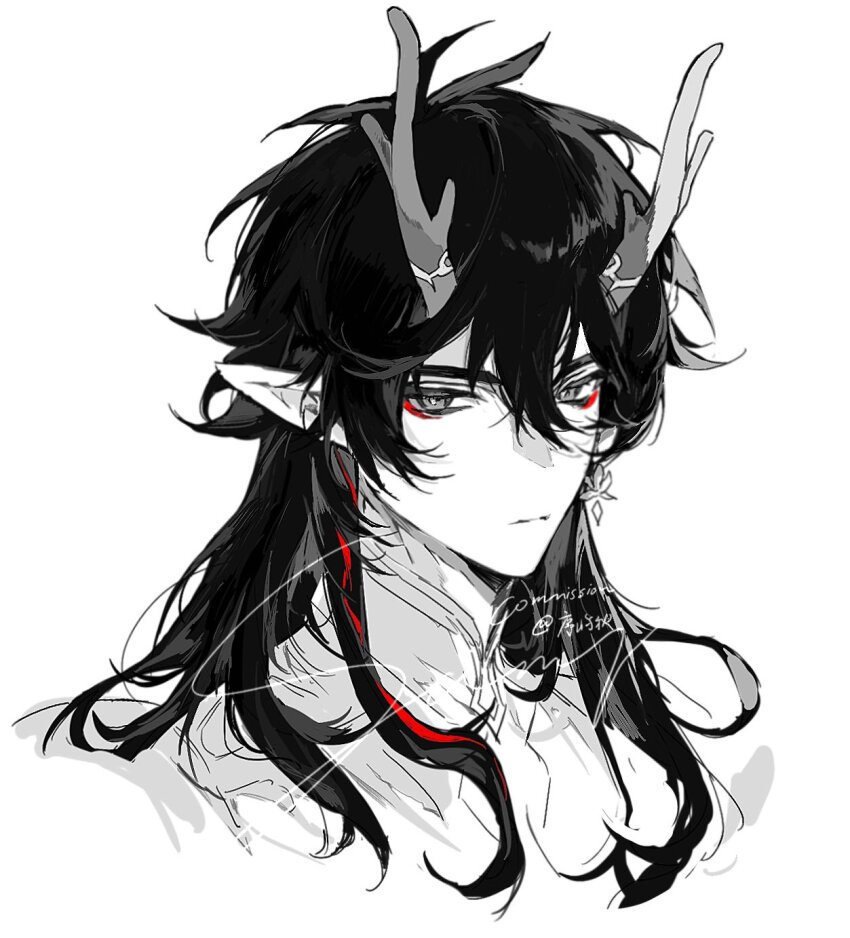 1boy, closed_mouth, dan_heng_(honkai:_star_rail), dan_heng_(imbibitor_lunae)_(honkai:_star_rail), dddddd_(ni989393), dragon_boy, earrings, eyeliner