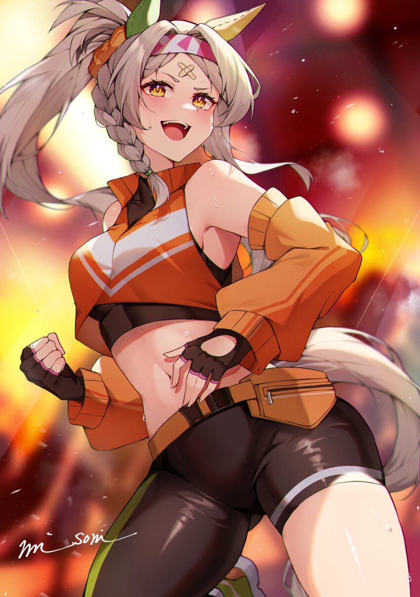 1girl, absurdres, animal_ears, asymmetrical_clothes, bandaid, bandaid_on_face, bandaid_on_forehead, bare_shoulders