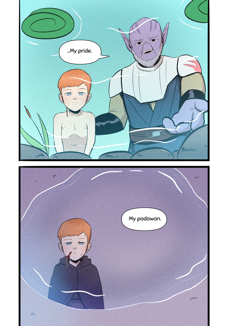 blue_eyes, border, braid, cal_kestis, child, commentary, english_commentary, english_text