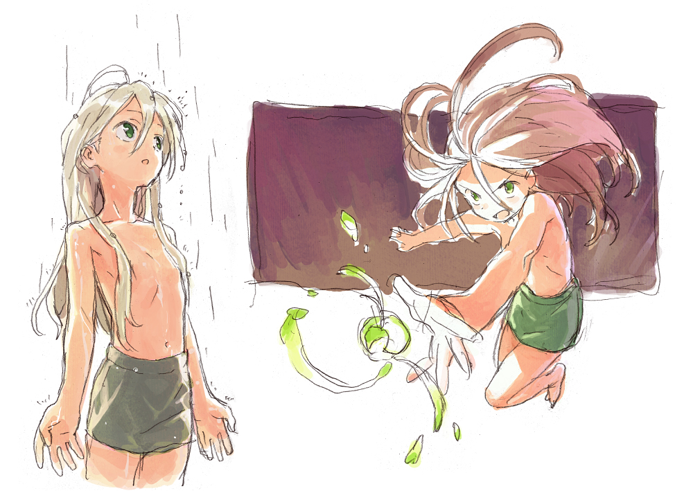 androgynous, convenient_censoring, grey_hair, kirim_(fugo), long_hair, magic, matsuo_yuusuke, original