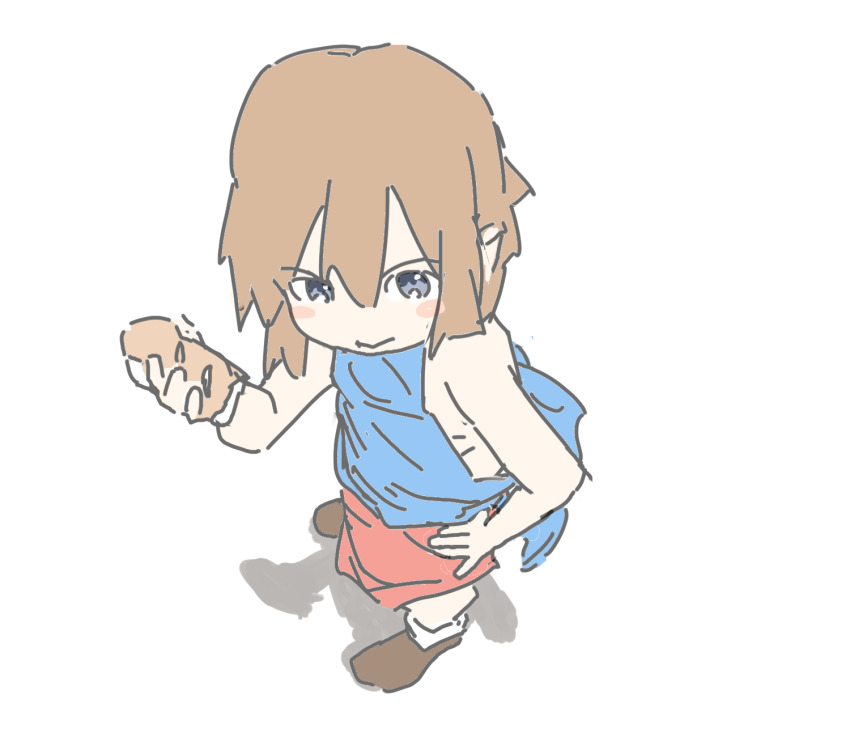 blue_shirt, brown_hair, hamachi_(galileo0309), highres, original, perspective, raifan_(fugo), red_shorts