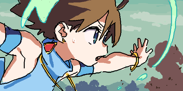 androgynous, armpits, blue_eyes, bracelet, brown_hair, earrings, floating_earrings, gold_bracelet