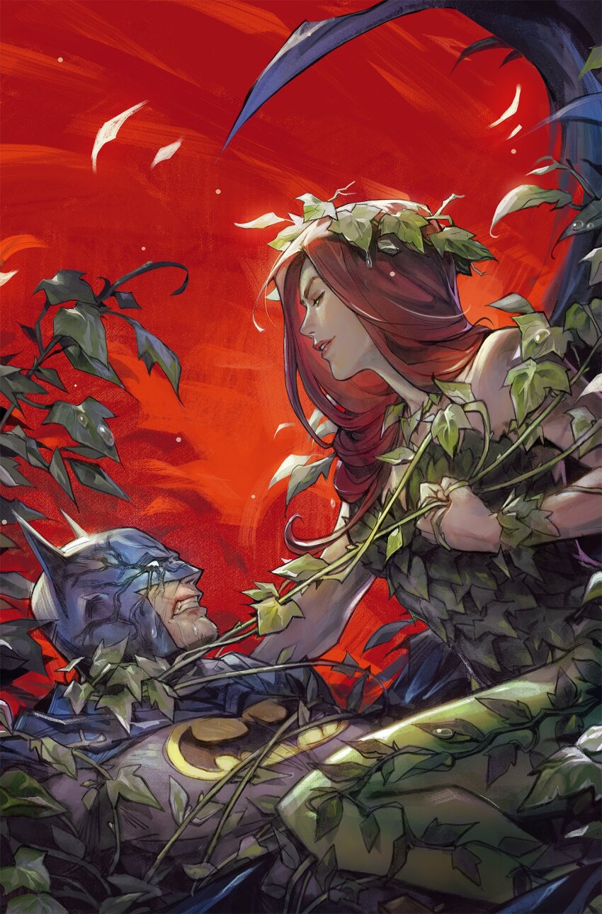 1boy, 1girl, anireal, bare_shoulders, batman, batman_(series), bound, clenched_hand