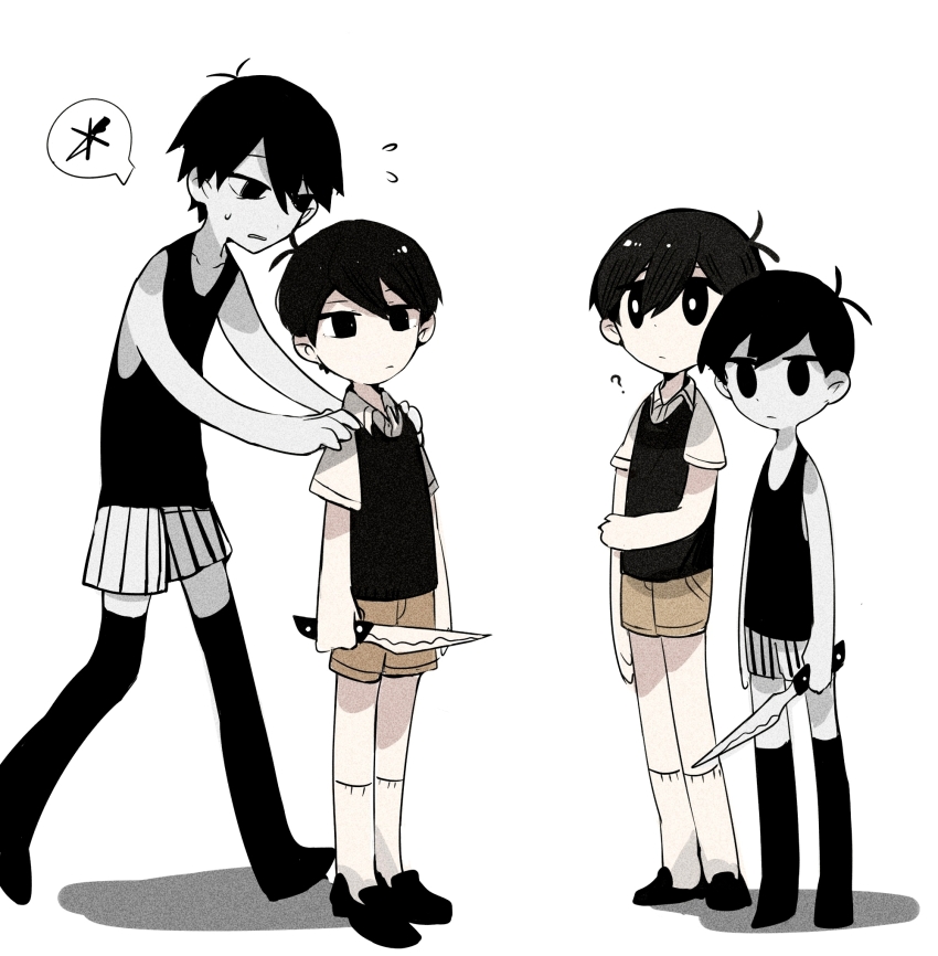 4boys, ?, aislan, antenna_hair, arms_at_sides, bare_arms, black_eyes, black_footwear