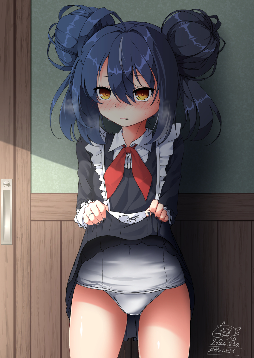 1girl, absurdres, ahoge, artist_logo, azur_lane, black_hair, blush, breasts