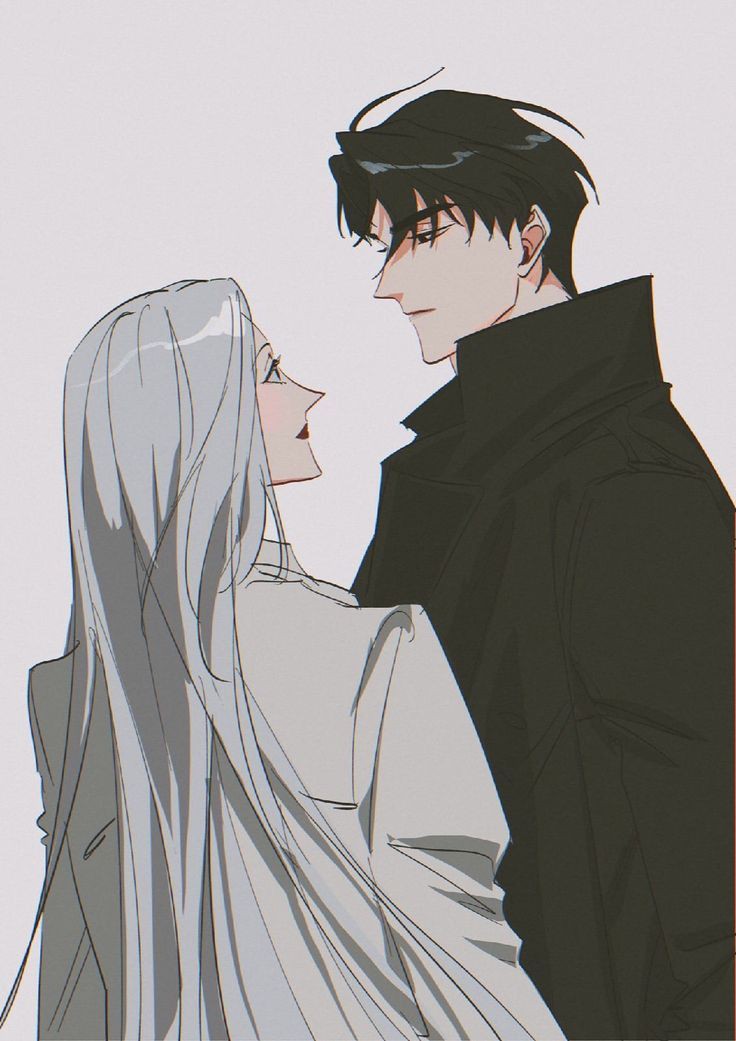 1boy, 1girl, black_hair, black_pants, closed_mouth, coat, lee_seolhwa, long_hair