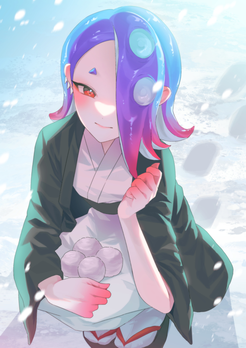 1girl, absurdres, blue_hair, blue_sky, cephalopod_eyes, closed_mouth, commentary_request, earrings