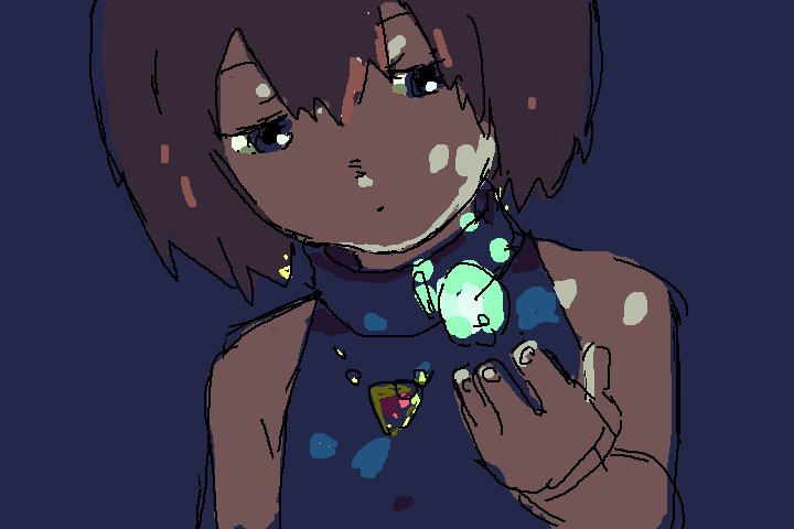 androgynous, blue_background, brown_hair, jewelry, magic, matsuo_yuusuke, necklace, original