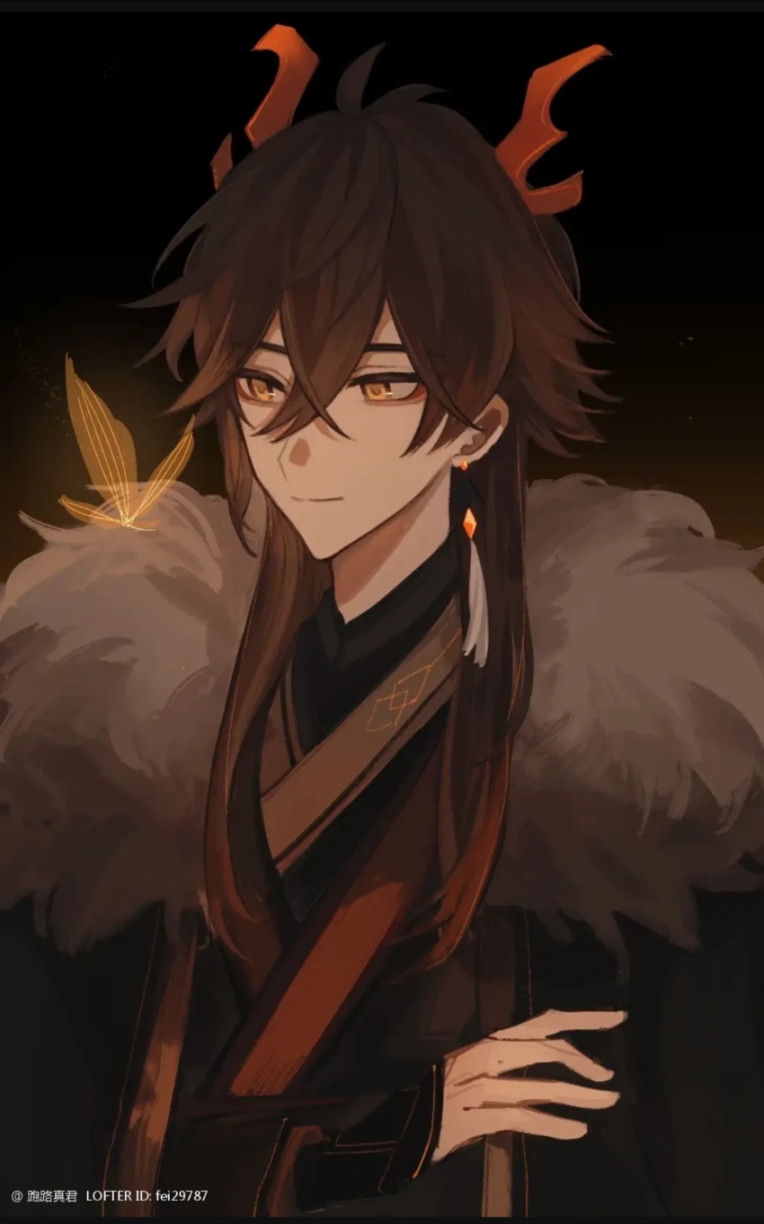 1boy, alternate_costume, bug, butterfly, chinese_clothes, dragon_horns, earrings, fei29787